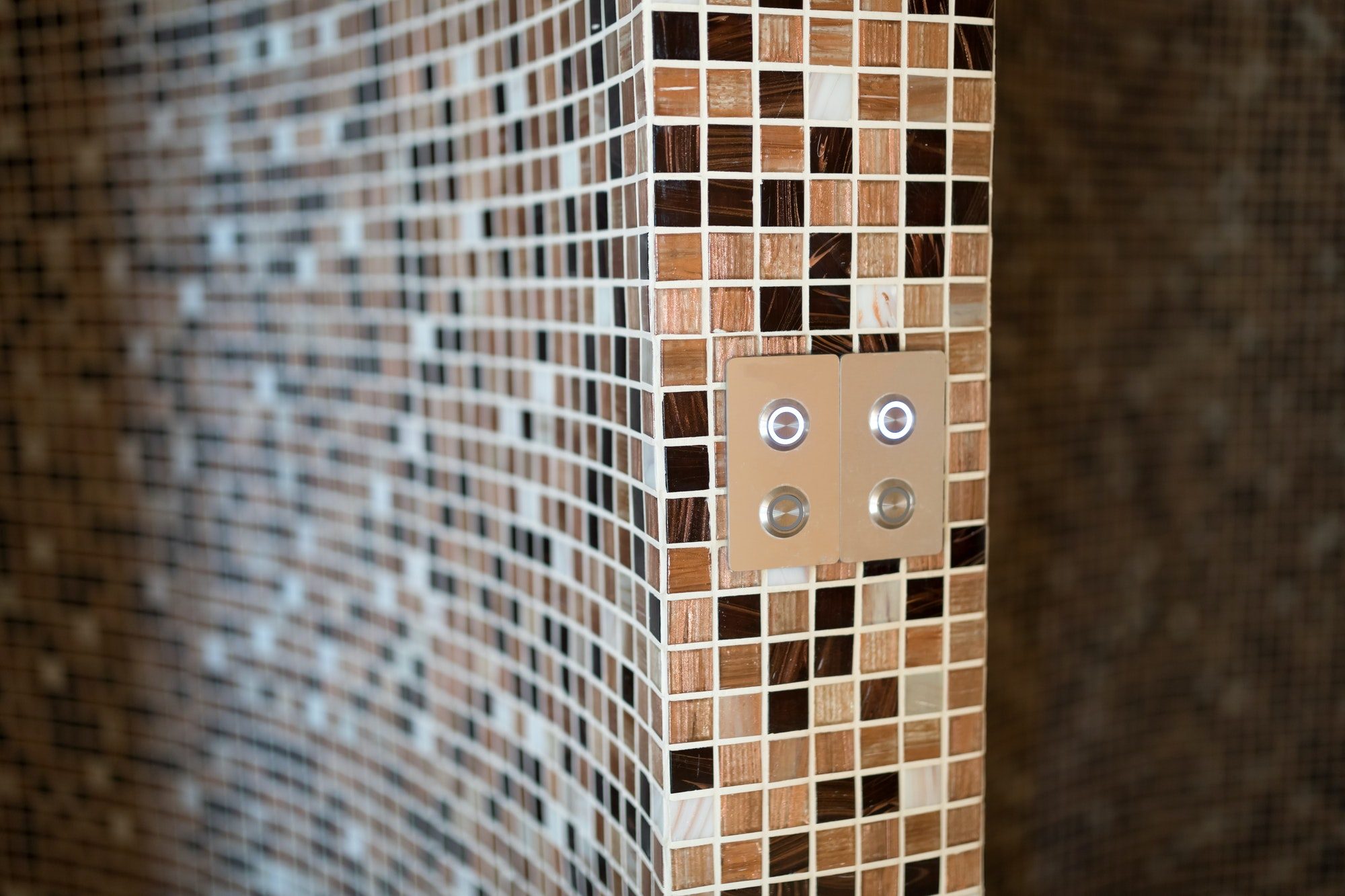 Modern steam bath with mosaic tiles