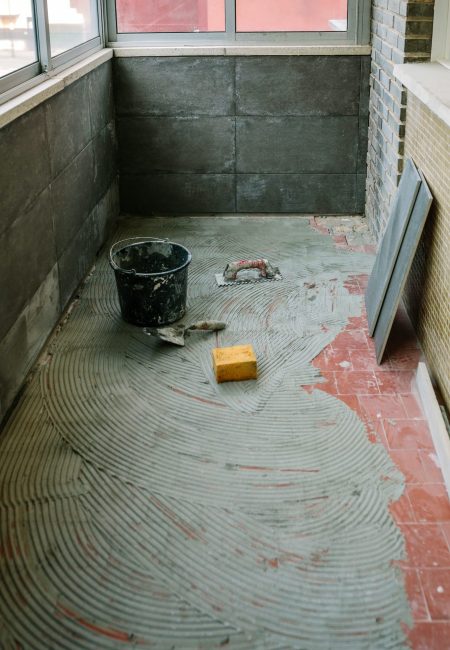 Tile laying work on floor